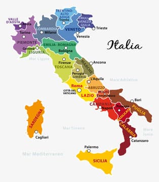 Mappa dell'Italia con le regioni