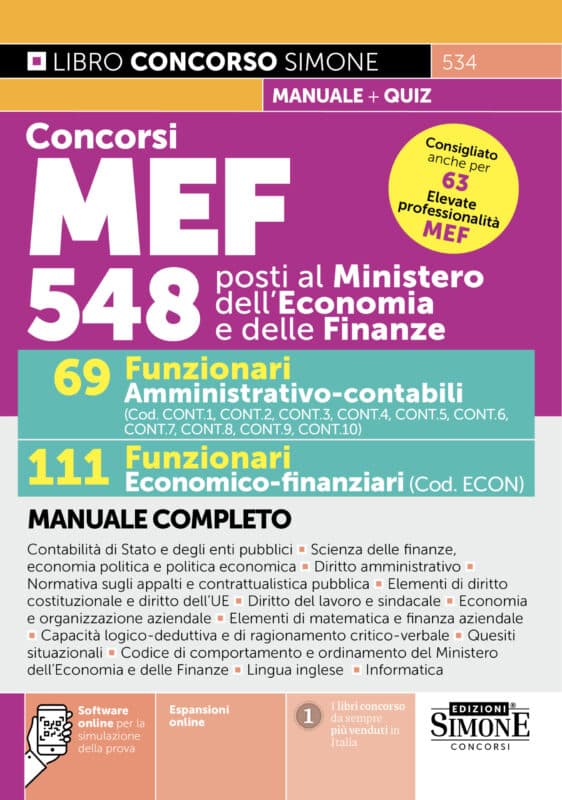 Manuale Concorso Ministero Economia e Finanze Laureati 2026 – Per Funzionari Amministrativo-contabili ed Economico-finanziari