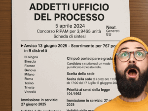 Concorso Addetti Ufficio del Processo nuovo scorrimento per 767 posti in 9 distretti