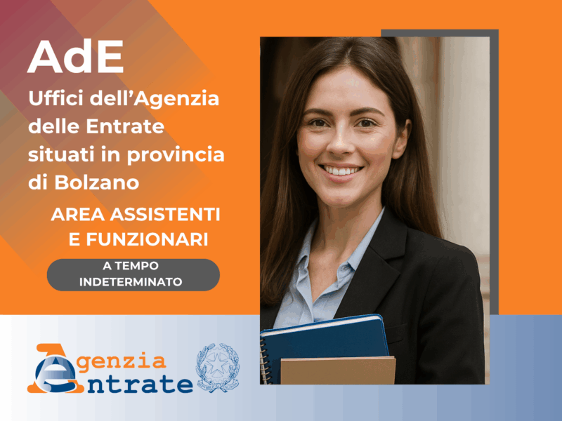 Concorso Agenzia Entrate Bolzano Funzionari e Assistenti 2025 42 posti