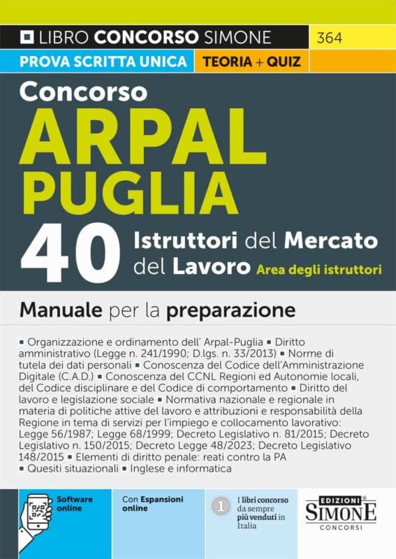 Manuale Concorso Arpal Puglia 40 Istruttori del Mercato del Lavoro – Per la preparazione