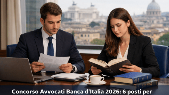 Concorso Avvocati Banca d'Italia 2026 – 6 posti per laureati in Giurisprudenza