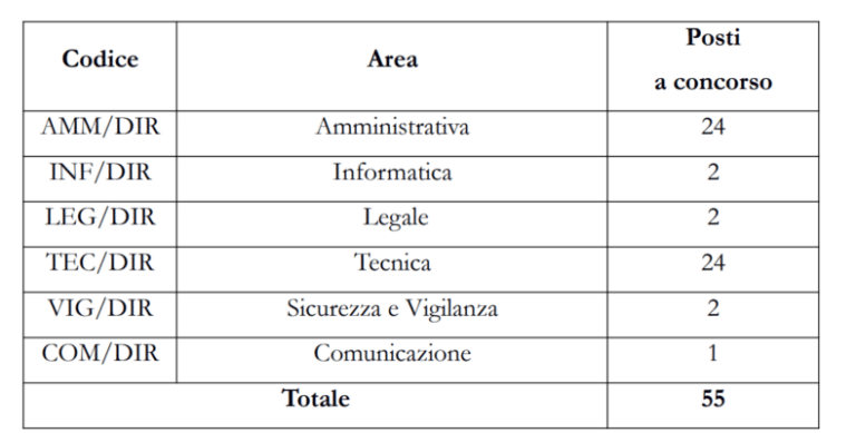Concorso Comune di Napoli - tabella posti dirigenti