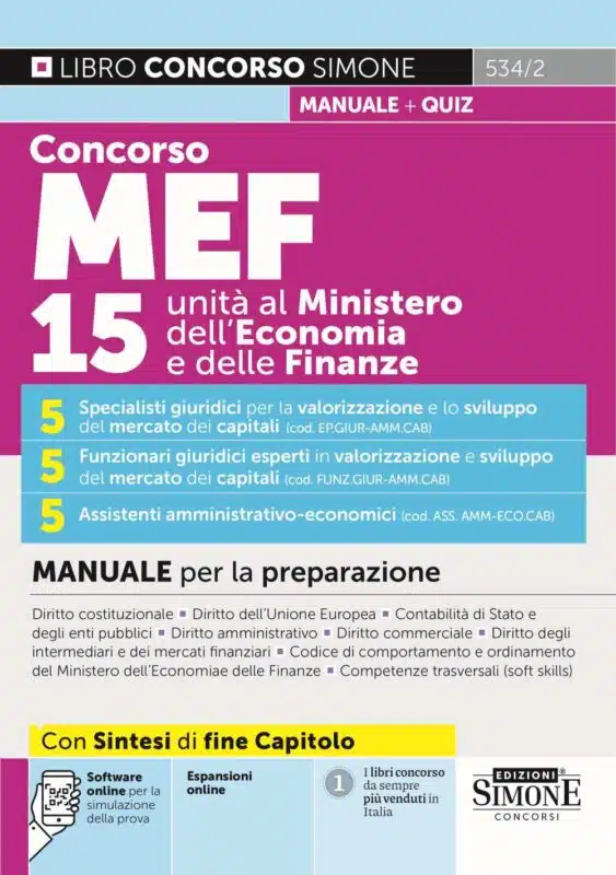 Manuale Concorso MEF – 15 unità in ambito giuridico al Ministero dell'Economia e delle Finanze