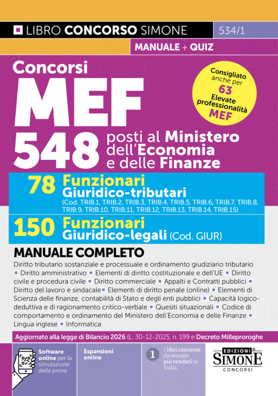 Manuale Concorso Ministero Economia e Finanze Laureati 2026 – Per Funzionari Giuridico tributari e Giuridico-legali