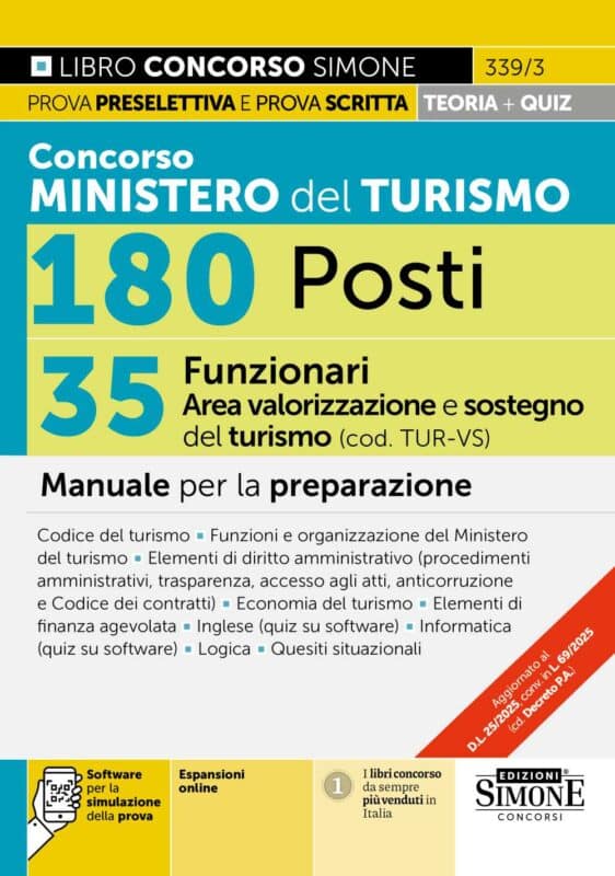 Manuale Concorso Ministero del Turismo 180 Posti – 35 Funzionari Area Valorizzazione e sostegno del turismo