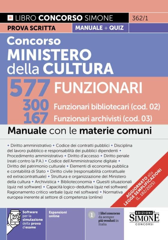 Manuale Concorso Ministero della Cultura Funzionari Bibliotecari e Archivisti 2026 – Per la preparazione