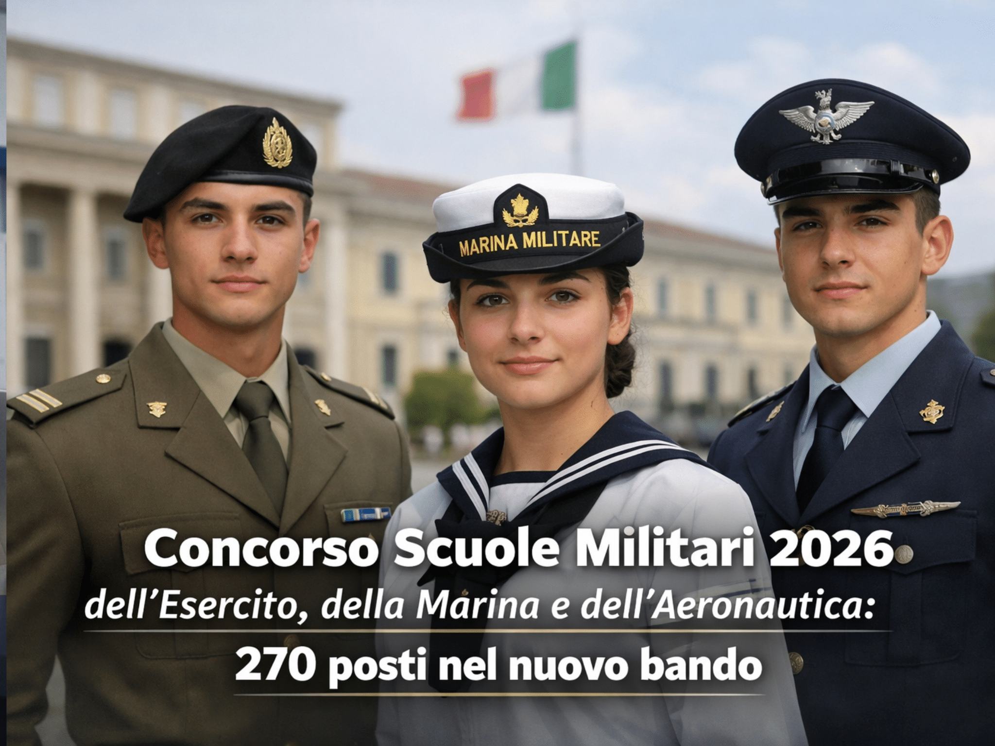 Concorso Scuole Militari 2026 - Esercito, Marina e Aeronautica - 270 posti
