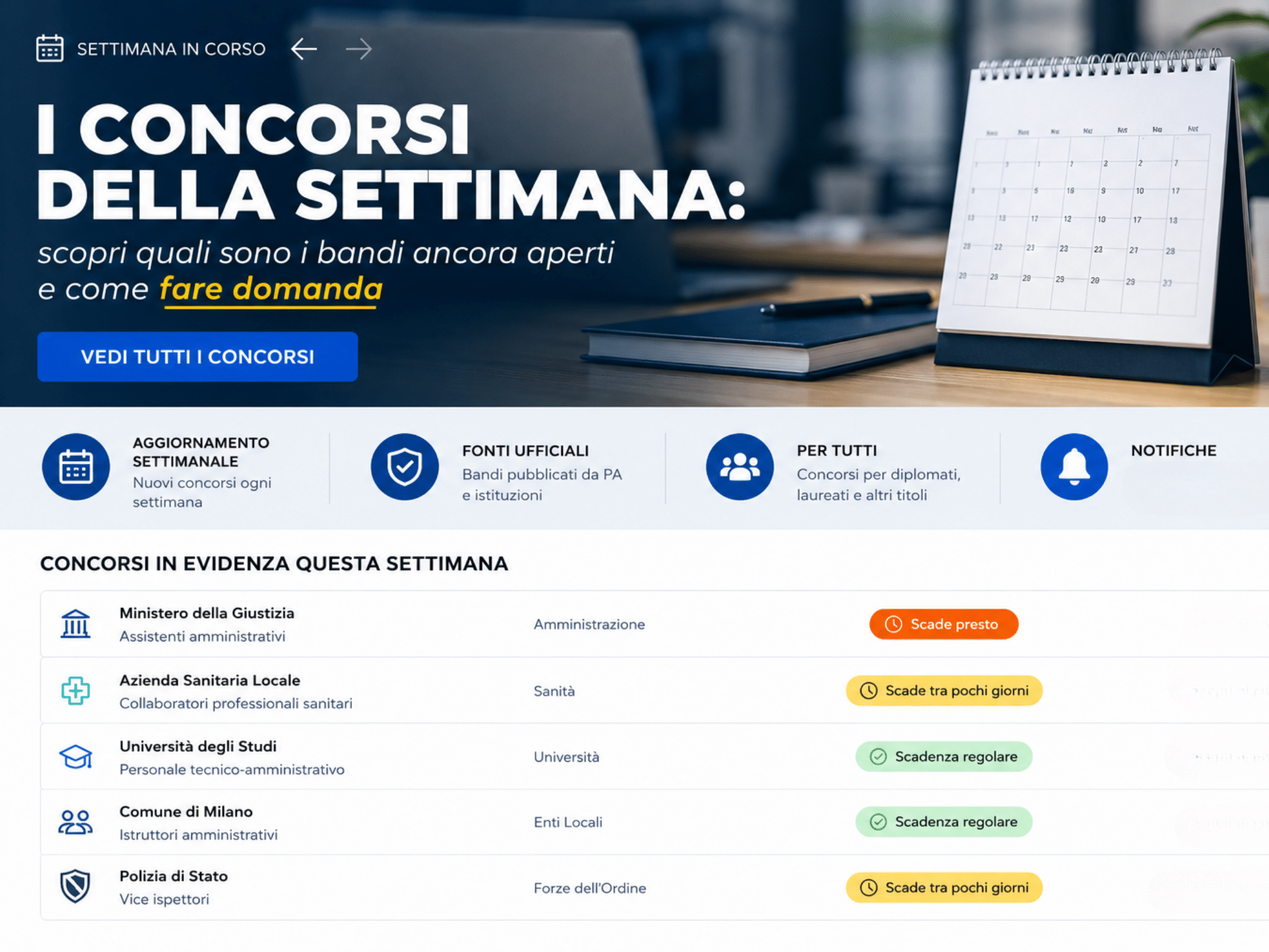 I concorsi della settimana - Bandi in scadenza e come candidarsi