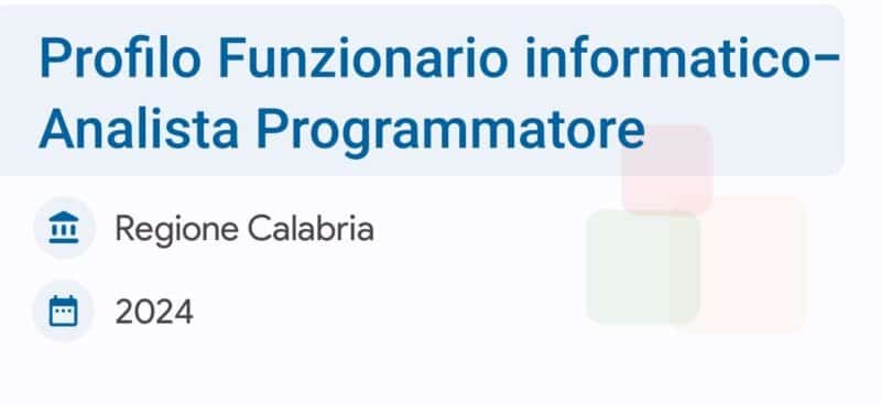Quiz Profilo Funzionario informatico - Analista Programmatore Regione Calabria