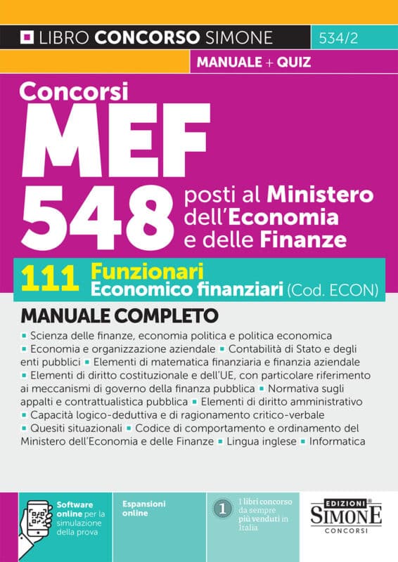 Manuale Concorso Ministero Economia e Finanze Laureati 2026 – Per Funzionari Economico finanziari