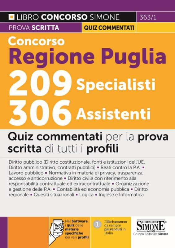 Concorso Regione Puglia 209 Specialisti – 306 Assistenti – Quiz commentati