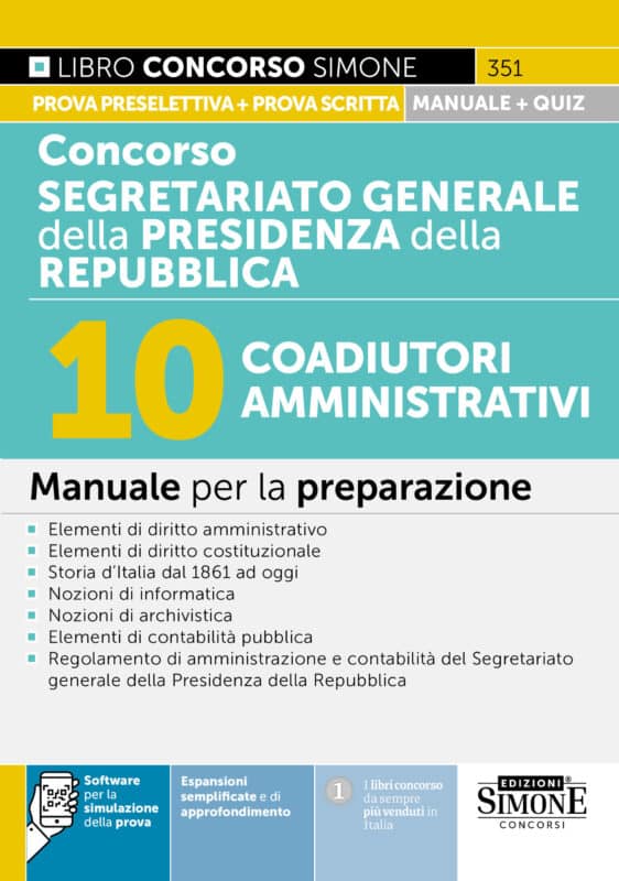 Manuale Concorso Segretariato generale della Presidenza della Repubblica – 10 Coadiutori amministrativi