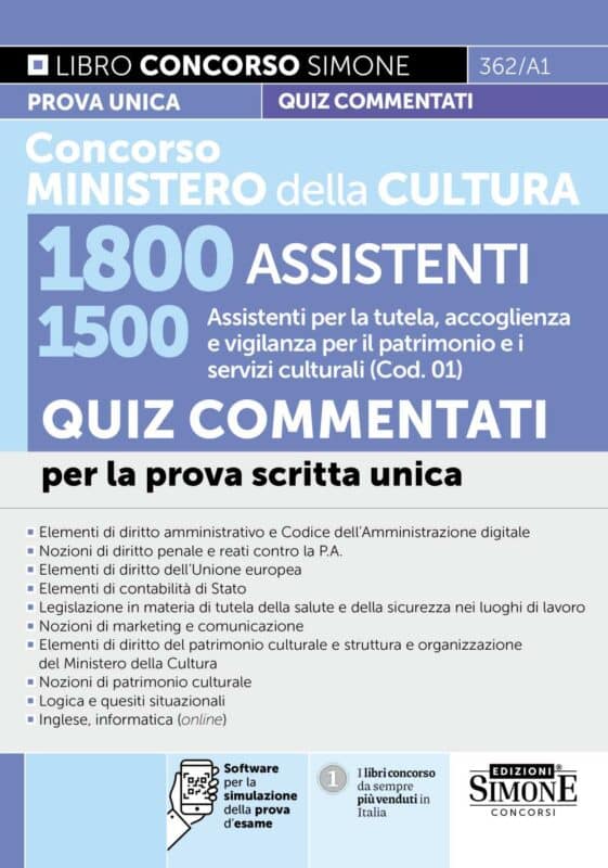 Manuale Concorso Ministero della Cultura – 1500 Assistenti per la tutela, accoglienza e vigilanza – Quiz Commentati