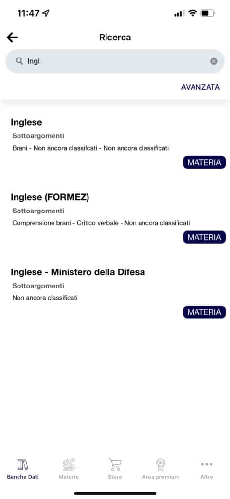 Materia Inglese Simulatore Quiz