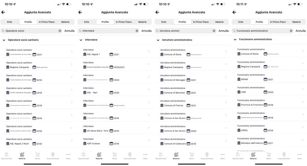Ricerca banca dati per profilo Simulatore Quiz