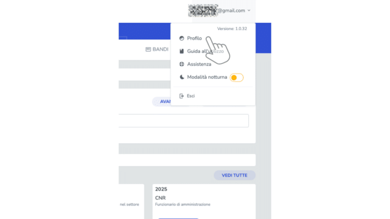 Simulatore quiz - Click su sezione profilo