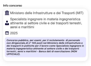 Banca dati di esercitazione (NON UFFICIALE) - Concorso MIT Funzionario Specialista in materia ingegneristica attinente al settore civile e dei trasporti terrestri, aerei e marittimi