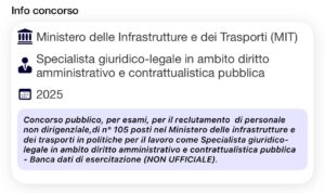 Banca dati di esercitazione (NON UFFICIALE) - Concorso MIT Funzionario Specialista giuridico-legale in ambito di diritto amministrativo e contrattualistica pubblica