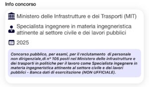 Banca dati di esercitazione (NON UFFICIALE) - Concorso MIT Funzionario Specialista ingegnere in materia ingegneristica attinente al settore civile e dei lavori pubblici
