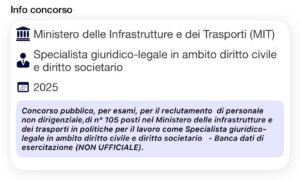 Banca dati di esercitazione (NON UFFICIALE) - Concorso MIT Funzionario Specialista giuridico-legale in ambito di diritto civile e diritto societario