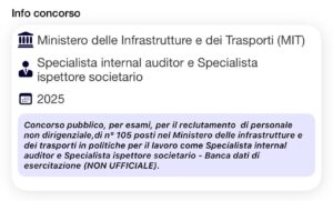 Banca dati di esercitazione (NON UFFICIALE) - Concorso MIT Funzionario Specialista internal auditor e Specialista ispettore societario