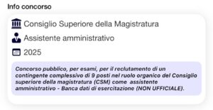 Banca dati di esercitazione (NON UFFICIALE) per il Concorso Consiglio Superiore della Magistratura -Assistenti Amministrativi 2025