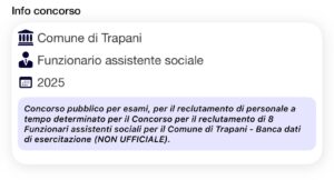 Banca dati di esercitazione (NON UFFICIALE) Concorso Comune Trapani Funzionari Assistenti Sociali 2025