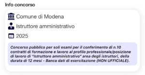Concorso per istruttori amministrativi 2025 Comune di Modena Banca - Banca dati di esercitazione (NON UFFICIALE)