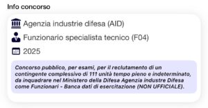 Banca dati di esercitazione (NON UFFICIALE) - Concorso AID 2025 per Funzionari specialisti tecnici (F04)