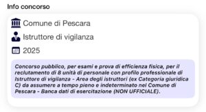 Banca dati di esercitazione (NON UFFICIALE) per Concorso Comune Pescara Istruttori di vigilanza 2025