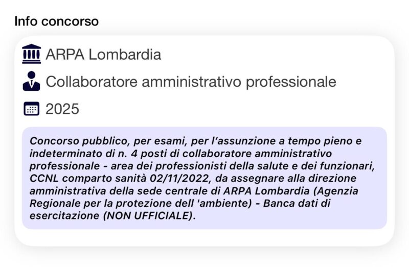 Banca dati di esercitazione (NON UFFICIALE) per Concorso ARPA Lombardia Collaboratori Amministrativi