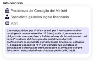 banca dati di esercitazione (NON UFFICIALE) per Concorso Presidenza Consiglio dei Ministri Specialisti Giuridico Finanziari 2025