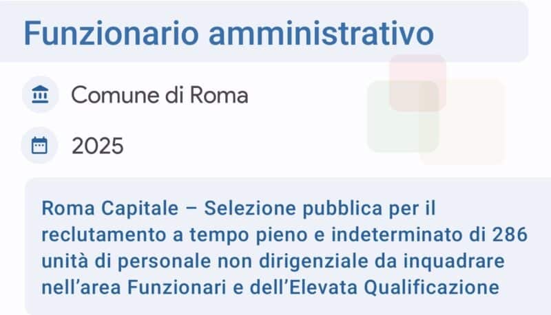 Banca dati comune di Roma funzionario Amministrativo
