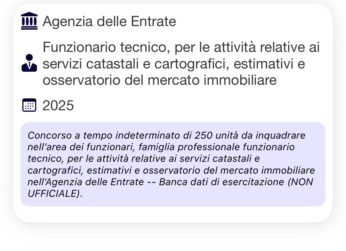 Quiz Concorso Agenzia Entrate Funzionari Tecnici – Banca Dati