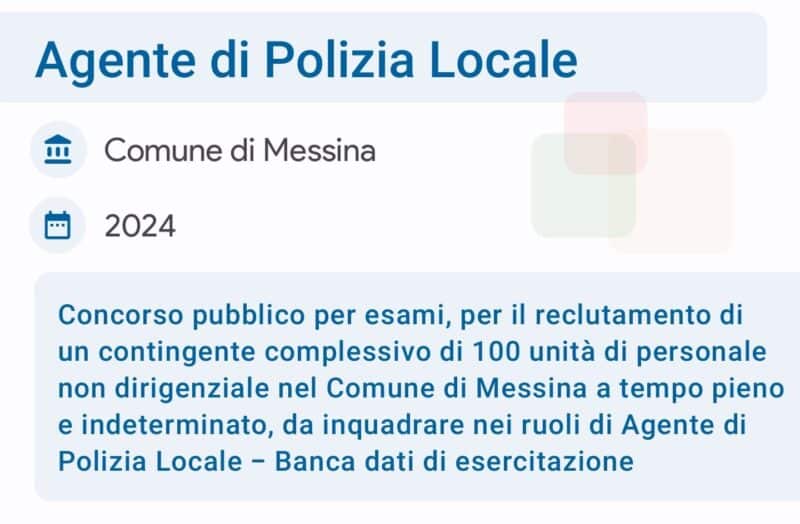 Banca dati di esercitazione concorso comune di Messia agente di polizia locale