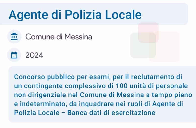 banca dati esercitazione comune di Messina agente di polizia locale