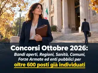 Concorsi Ottobre 2026: Bandi aperti, Regioni, Sanità, Comuni, Forze Armate ed enti pubblici per oltre 600 posti già individuati