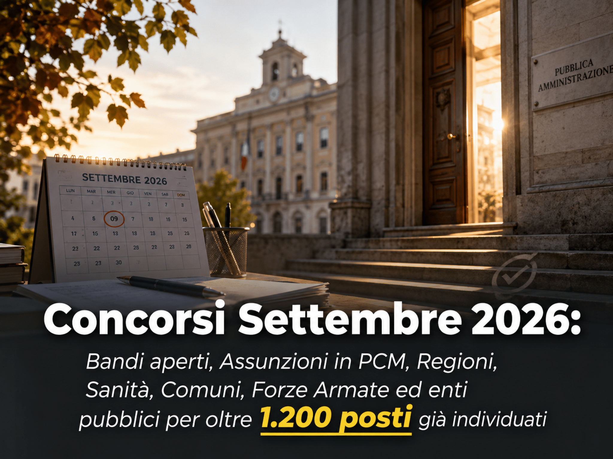 Concorsi Settembre 2026: 24 bandi aperti in PCM, Regioni, Sanità, Comuni, Forze Armate ed enti pubblici