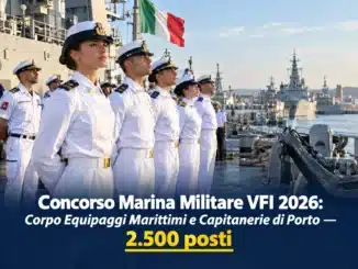 Concorso Marina Militare VFI 2026: 2.500 posti per il Corpo Equipaggi Militari Marittimi e nelle Capitanerie di Porto