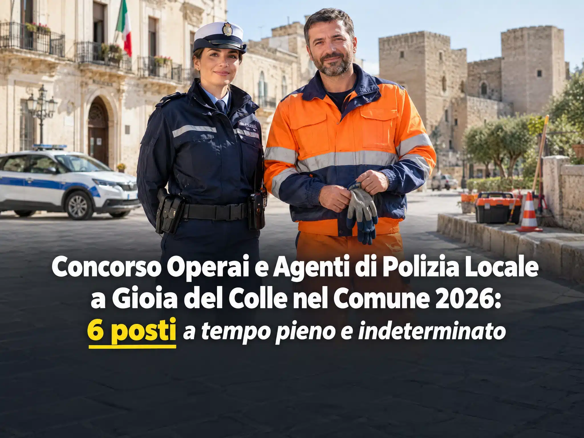 Concorso Operai e Agenti di Polizia Locale a Gioia del Colle nel Comune 2026: 6 posti a tempo pieno e indeterminato