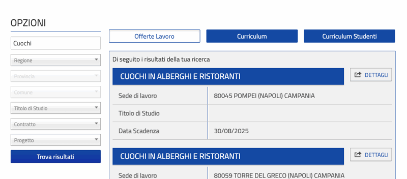 esempio cliclavoro campania 2025
