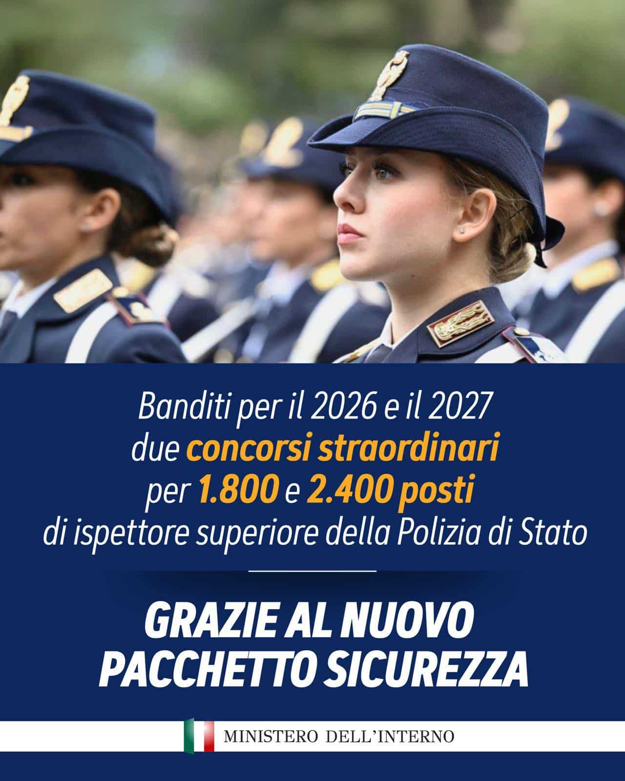 Pacchetto Sicurezza 2026 2027 - Polizia concorsi per 4.200 posti da Ispettore Superiore