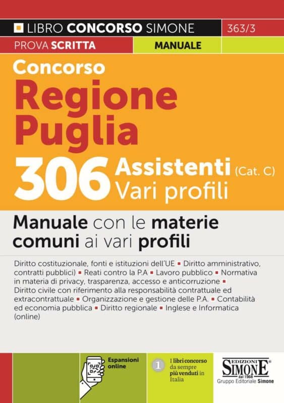 Concorso Regione Puglia 306 Assistenti (Cat. C) Vari profili – Manuale con le materie comuni ai vari profili