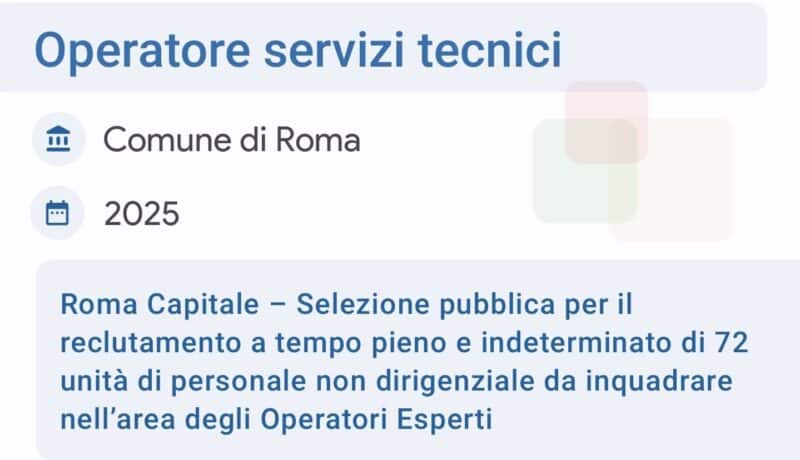 Operatore servizi tecnici roma 2025