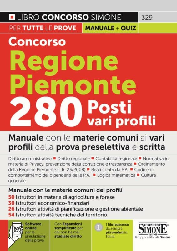 Concorso Regione Piemonte 280 Posti vari profili – Manuale con le materie comuni ai vari profili