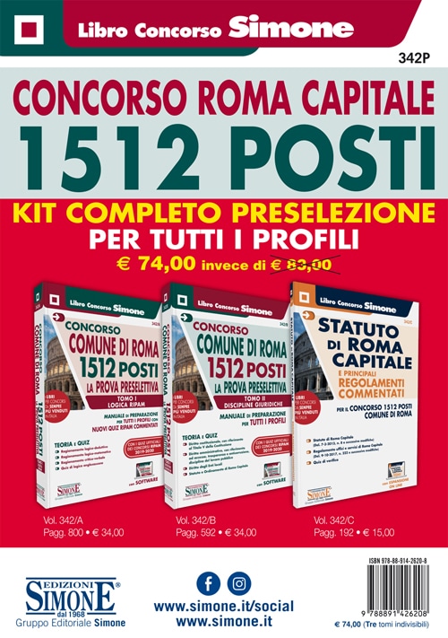 Concorso Roma Capitale – 1512 Posti – Kit completo preselezione per tutti i profili