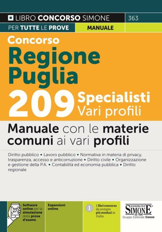 Concorso Regione Puglia 209 Specialisti (Cat. D) Vari Profili – Manuale con le materie comuni ai vari profili
