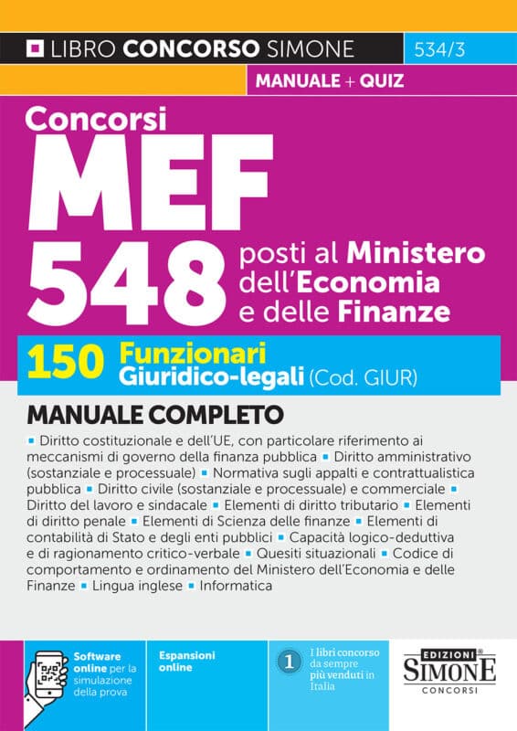 Manuale Concorso Ministero Economia e Finanze Laureati 2026 – Per Funzionari Giuridico-legali